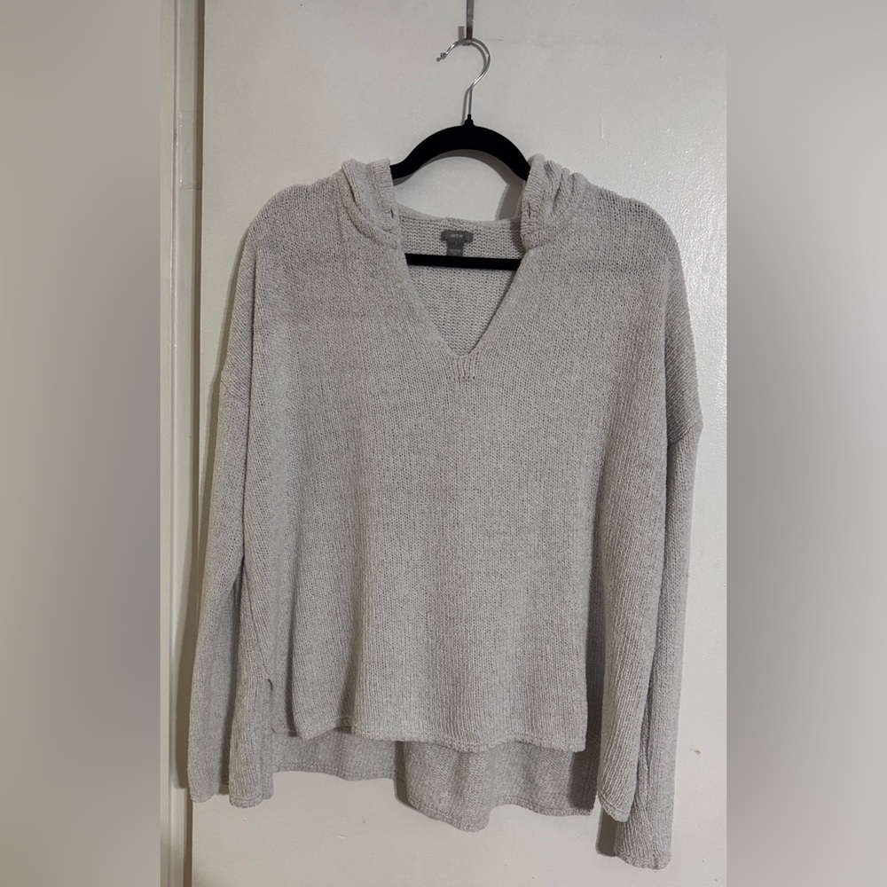 Aerie Light Gray Hooded V-Neck Knit Oversized Pullover size small. - Picture 2 of 12